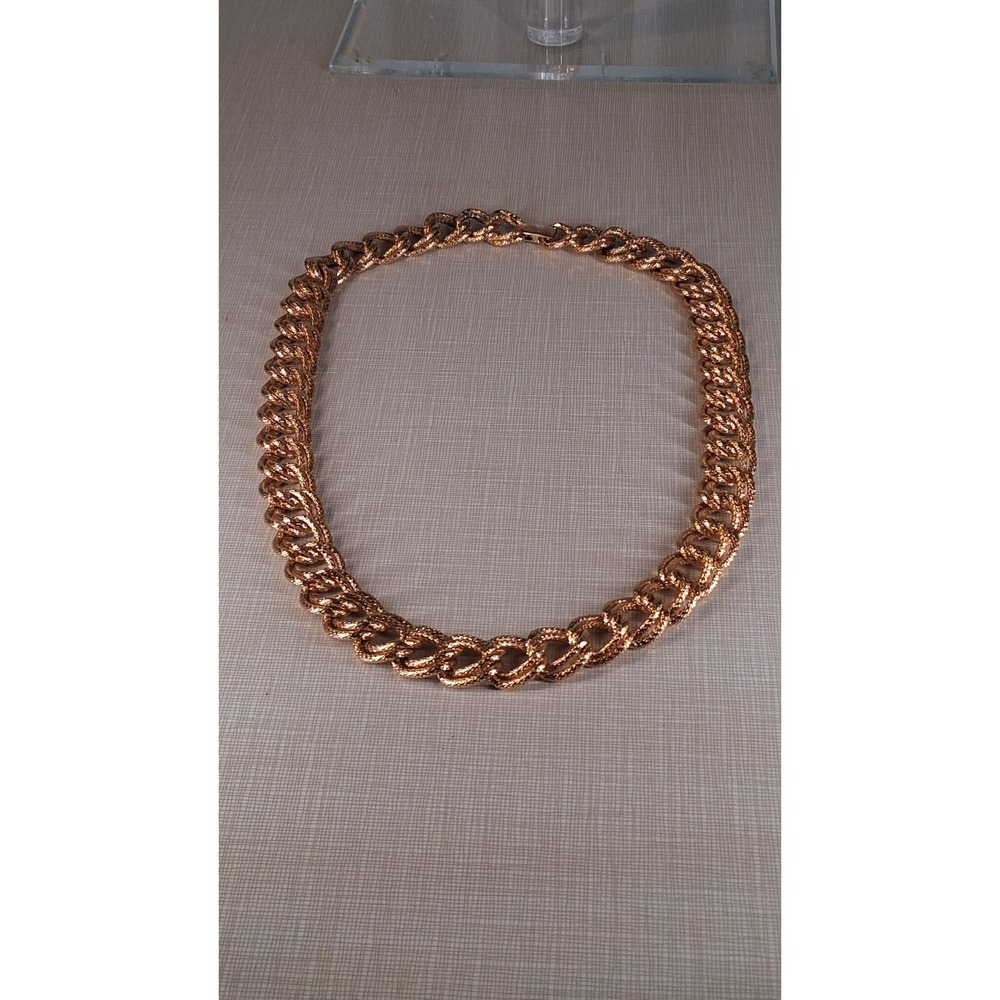 Vintage Napier Rose Gold Tone Textured Curb Chain Link Necklace 138g Statement